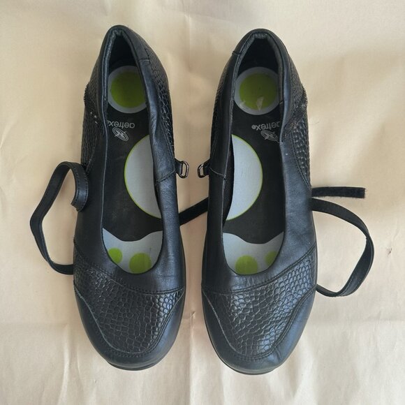 Aetrex Black Leather Mary Jane Flats Women 9.5 Textured Pebble Comfort Shoe - Picture 4 of 8